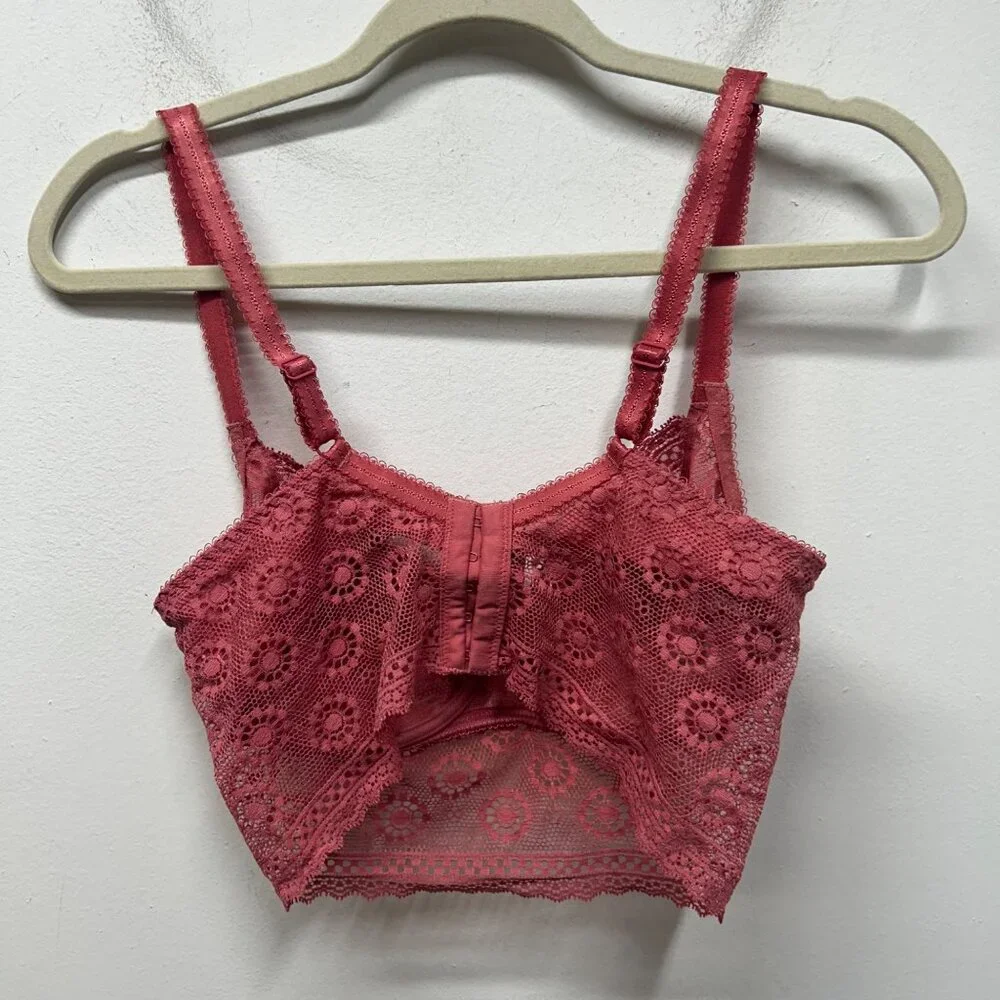 Freya coral pink longline bralette floral lace adjustable Underwire 32DD - Picture 5 of 7